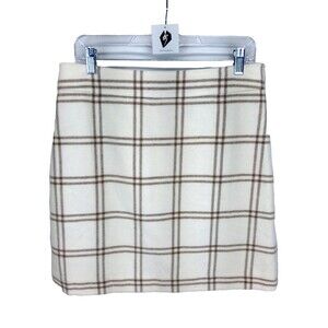 J Crew Women's Preppy Wool Blend Plaid Tan/White Lined Mini Skirt Size 10